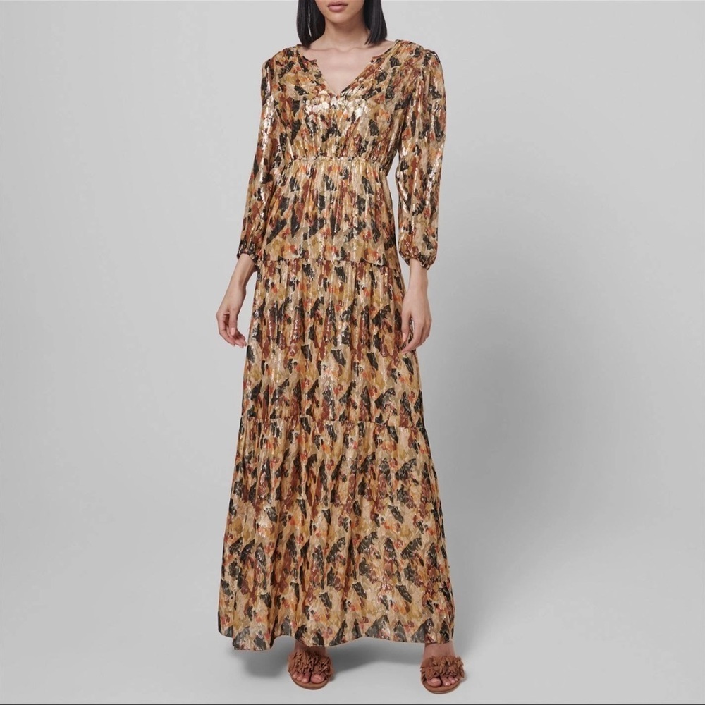 NWT BA&SH Gullian Multicolor Long Sleeve Open Back Silk-Blend Maxi Dress Sz XS - Picture 1 of 11